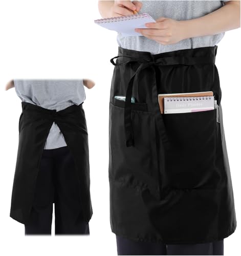 Black Waitress Server Apron with Pockets - Water Resistant Polyester