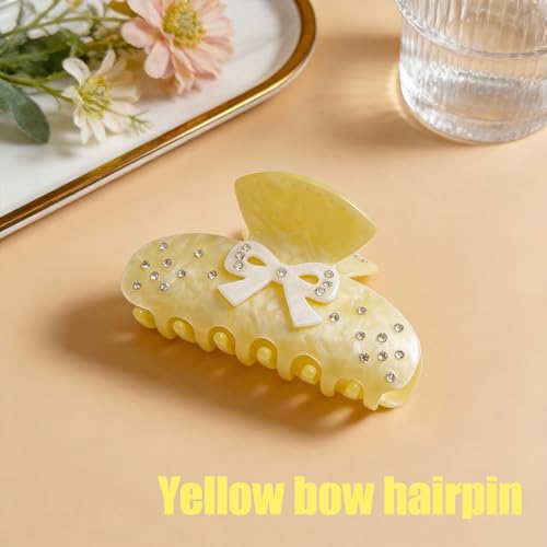 Rhinestone Bow Claw Clip for Thick Hair, Sparkling Large Hair Accessory