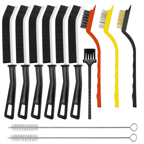 12PCS Crevice & Grout Cleaning Brush Set with Wire & Straw Brushes for Narrow Gaps
