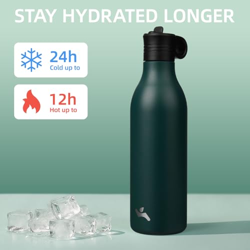 Konokyo 25oz Insulated Stainless Steel Travel Water Bottle with Straw - Green