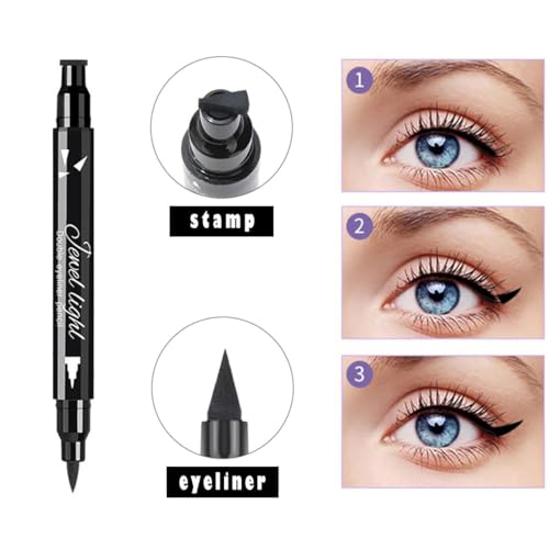Dual Ended Liquid Eyeliner Pen - Waterproof Winged Cat Eye Stamp & Tip