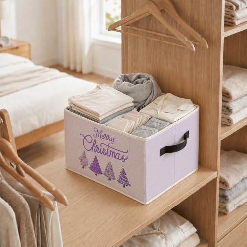 Purple Christmas Storage Bin - Collapsible Holiday Organizer with Handles - Color-3