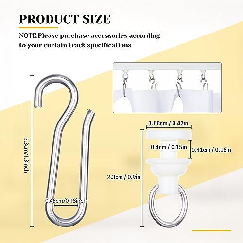 Jetec Curtain Track Gliders and Hooks Set - 60 Pcs, Delicate Style
