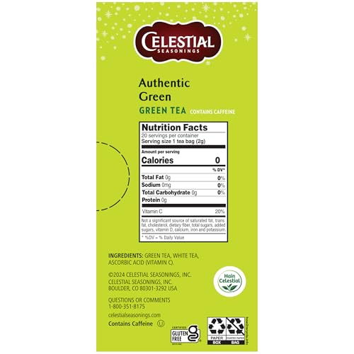 Celestial Seasonings Authentic Green Tea - 20 Tea Bags, Caffeine & Antioxidants