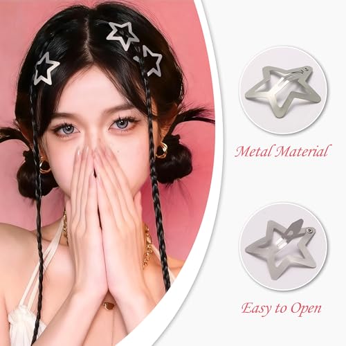 Isvo 32 Pcs Star Hair Clips, 1.22" Y2K Metal Snap Silver Barrettes