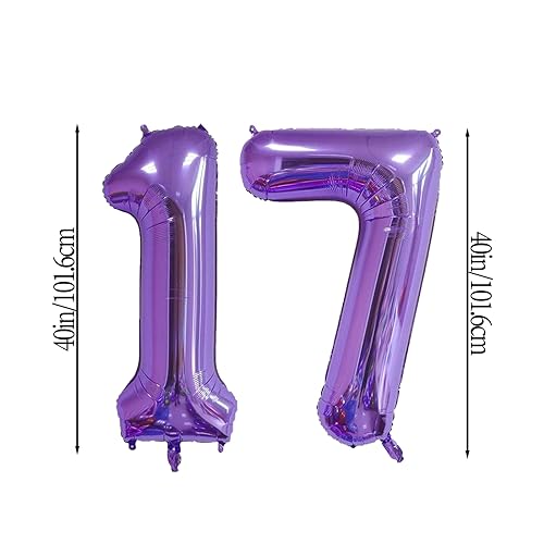 40 Inch Purple Number 17 Foil Balloon for Birthday & Celebrations