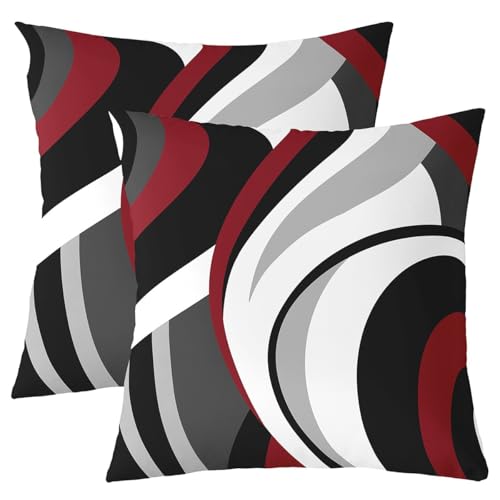 Modern Abstract Red Black White Pillow Covers - Set of 2, 16x16
