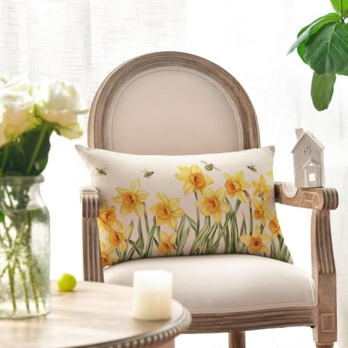 AVOIN colorlife Daffodil Spring Throw Pillow Cover 12x20 Inch Cushion Case for Sofa Couch