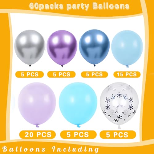 Frozen Theme Balloon Set - 60 Pcs Purple, Blue & Silver Confetti