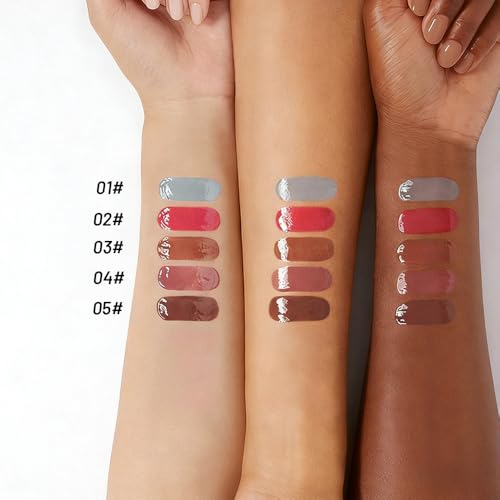 WanTuoluo Jelly Lip Gloss Hydrating Glass-Like Shine Lip Tint (B05 Chocolate)