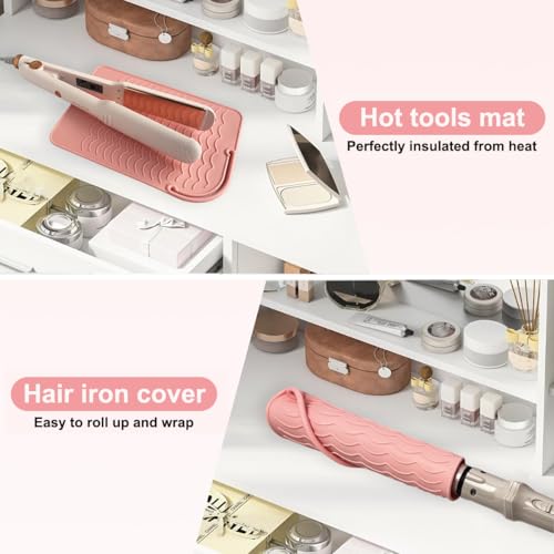 UORNERI Heat Resistant Silicone Mat for Flat Iron & Curling Iron, Pink