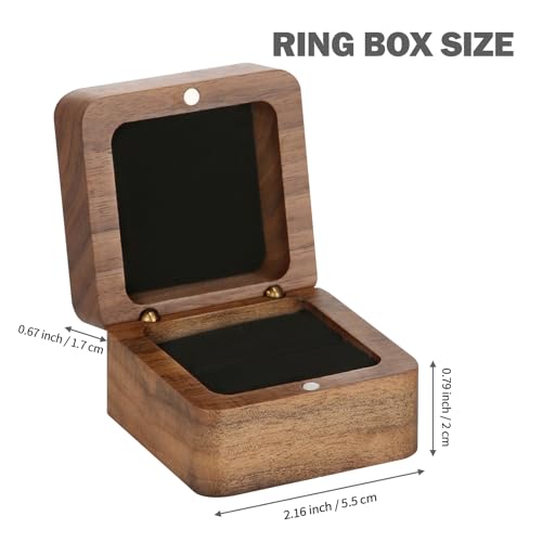 LETURE Wooden Ring Box, Small Black 1-Slot Vintage Wood Jewelry Holder