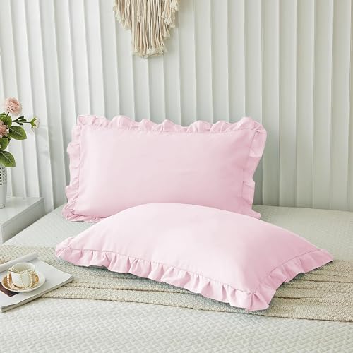 Queen Microfiber Ruffle Pillow Shams Set of 2 - Baby Pink
