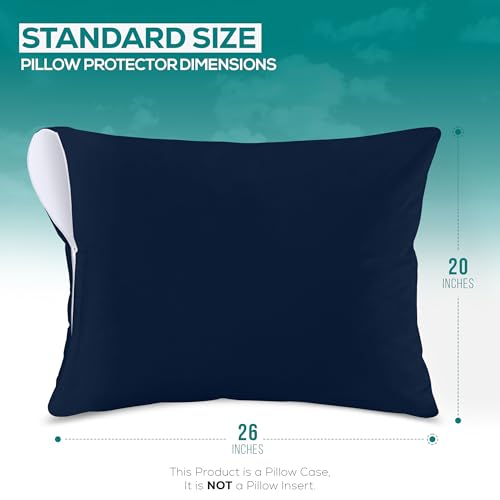 Set of 2 Waterproof Pillow Protectors with Zipper - Navy