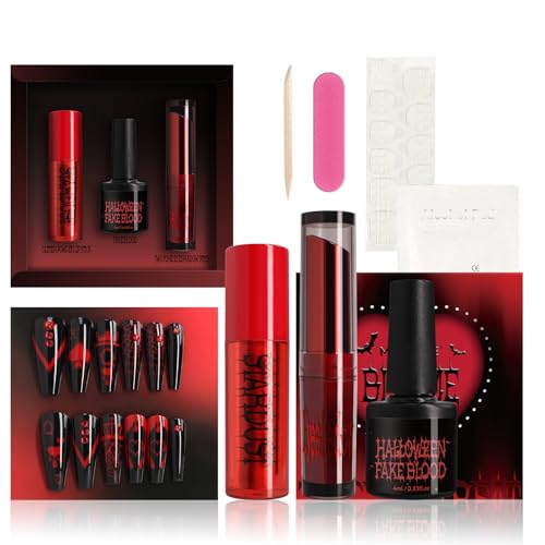 Halloween Vampire Makeup Kit with Matte Lip Powder and Fake Blood - Set C