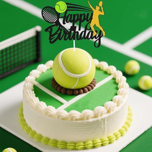 Tennis Birthday Cake Decoration - Black Racket Topper for Parties