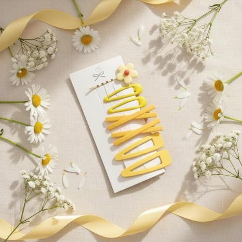 Yellow Flower Hair Clips Set 7Pcs Gold Hair Pins for Women and Girls