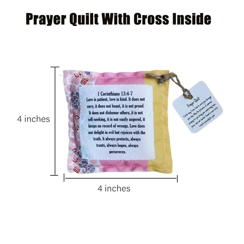 Inspirational Pocket Prayer Quilt - 4x4 Inches with Cross Design