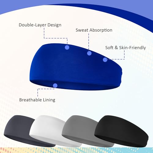 5Pcs Sports Headbands for Kids, Moisture Wicking Sweatbands for Footable Soccer Baseball Running for Boys 5-15 Years Old