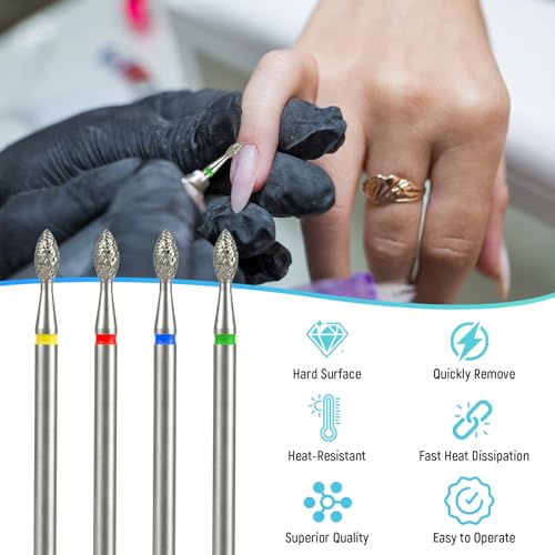 Diamond Flame Cuticle Nail Drill Bits - 8 Pcs 3/32" with Dust Cover
