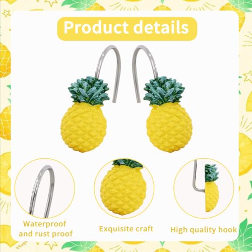 12-Piece Pineapple Shower Curtain Hooks - Decorative Resin Bathroom Rings