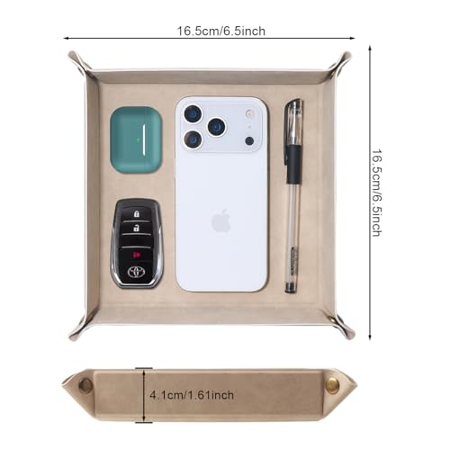 WAYIFON PU Leather Valet Tray - Foldable Desktop Catchall in Apricot