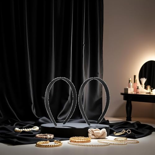 Black Satin Wide Headbands Anti-Slip Hair Hoops 2Pcs