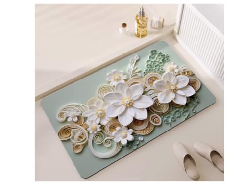 Light Green 3D Floral Non-Slip Bathroom Mat, 17.7" x 27.6"