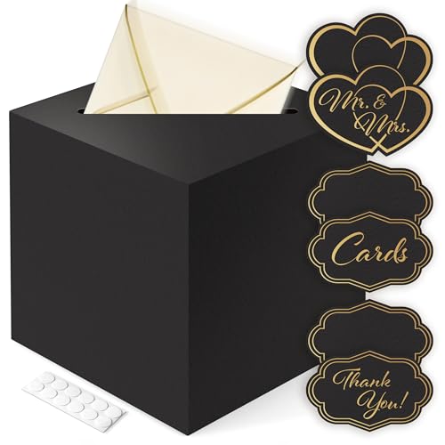 Artesori Black Wedding Card Box with Slot - 8x8" Gift & Envelope Holder