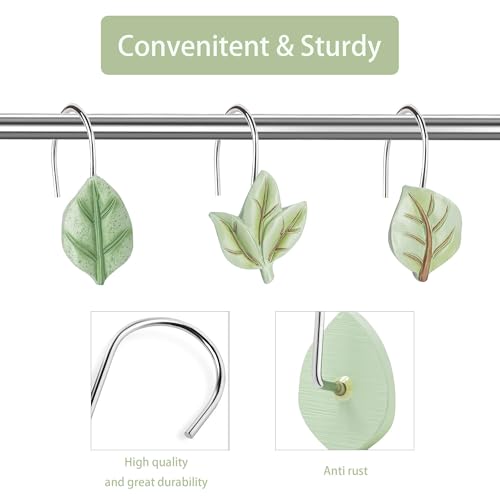 12pcs Leaf Shower Curtain Hooks - Rust Proof & Heavy Duty