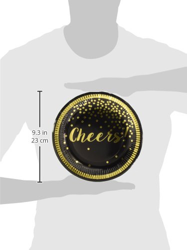 Kate Aspen Gold Foil Cheers Paper Plates Set of 8 Decorative Black and Gold Party Plates
