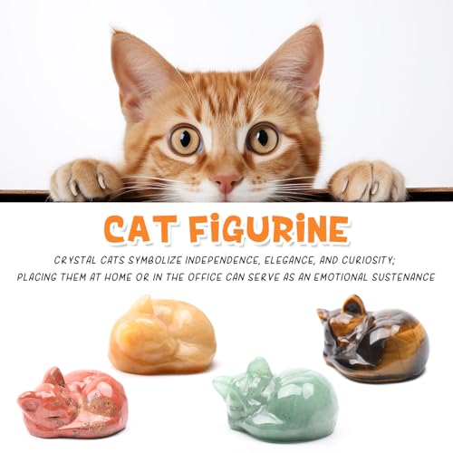 WHAL&YUNE Natural Bloodstone Crystal Cat Figurine, Hand Carved 2-Inch Home Decor Gift