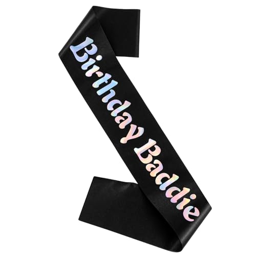 Birthday Baddie Sash - Black Satin with Glitter & Foil for Parties