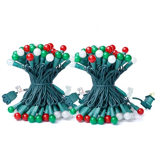 Christmas String Lights 2 Pack 24ft 70 LED G15 Globe Red Green White