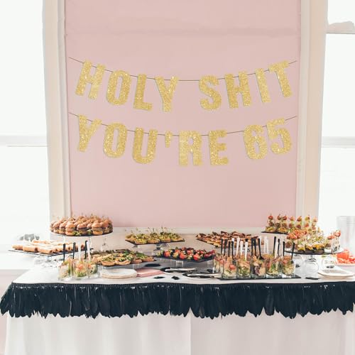 65th Birthday Party Banner - Gold Glitter 65 Years Old Decoration Sign