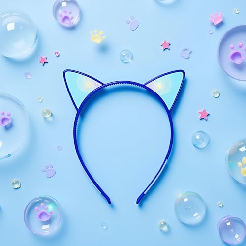 Blue Plastic Cat Ears Headband 2-Piece Set for Women