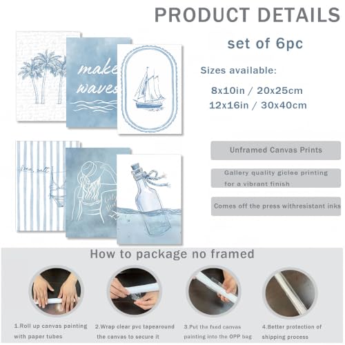 Blue Coastal Wall Art Set - Beach Poster Prints for Girls' Room