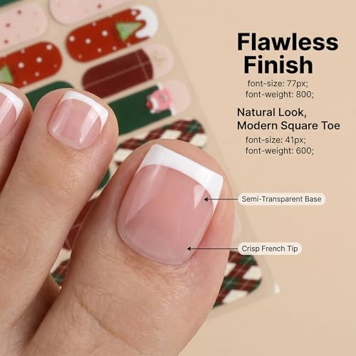 Press On Toenails French Tip Square Fake Toe Nails 30PCS