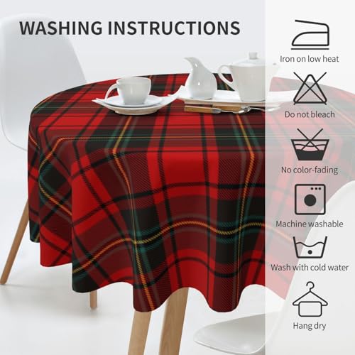 70-Inch Round Christmas Tablecloth Red Green Checkered Holiday Decor
