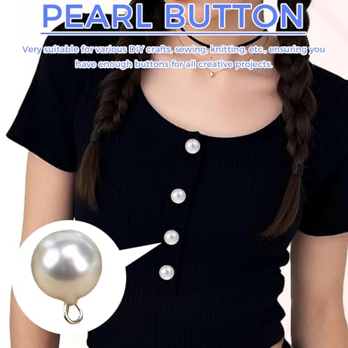 50 Pcs 10mm Pearl Buttons with Shank Round Resin for Sewing Crafts