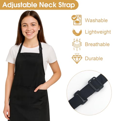 Okxiri 3 Pack Black Adjustable Waterproof Kitchen Aprons with Pockets