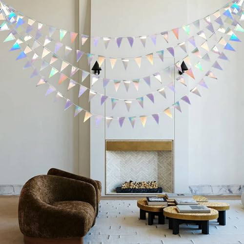 Iridescent Holographic Triangle Pennant Banner - 4 Sets