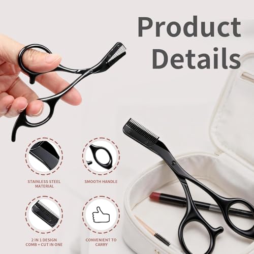 Bowcig Stainless Steel Eyebrow Scissors with Comb for Precision Grooming