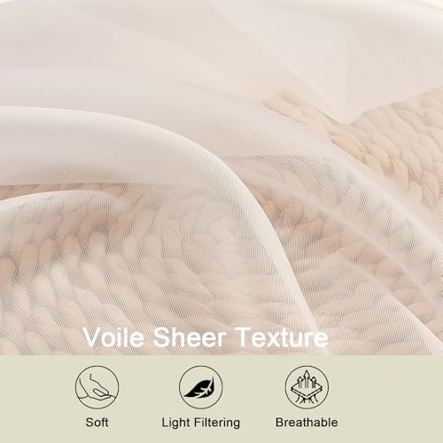 Cream Sheer Curtains 84" Long - Set of 2 Modern Drapes