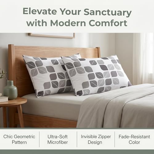 HCORA Queen Pillowcases Set of 2, Soft Printed Microfiber with Zipper, 20x30