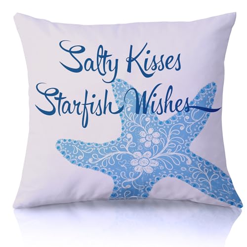 Salty Kisses Starfish Wishes 18x18 Throw Pillow Cover - Summer-02