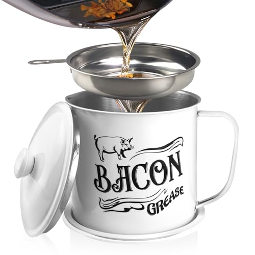 QMET 1.3L Bacon Grease Container with Fine Mesh Strainer - White