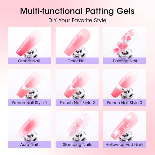 Gellen Pink Ombre Gel Nail Polish with Silicone Brush & French Tips