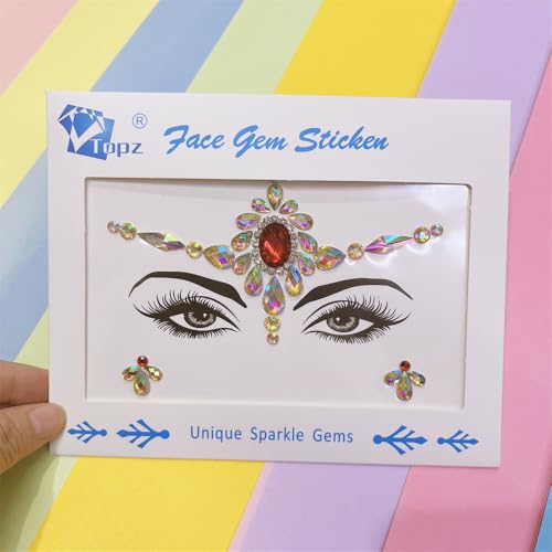 Topz Red Rhinestone Face Gems Self-Adhesive Crystal Jewels for Halloween Makeup & Festival Rave