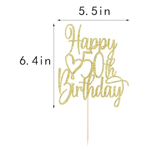 Gold Glitter 50th Birthday Cake Topper | Cheers to 50 Years